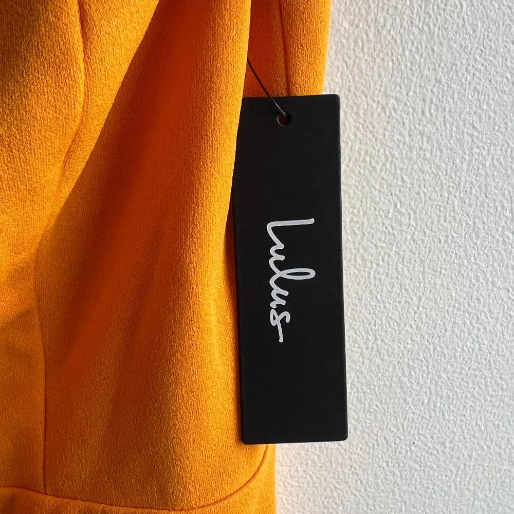 Lulus off shoulder orange midi dress - Picture 3 of 6